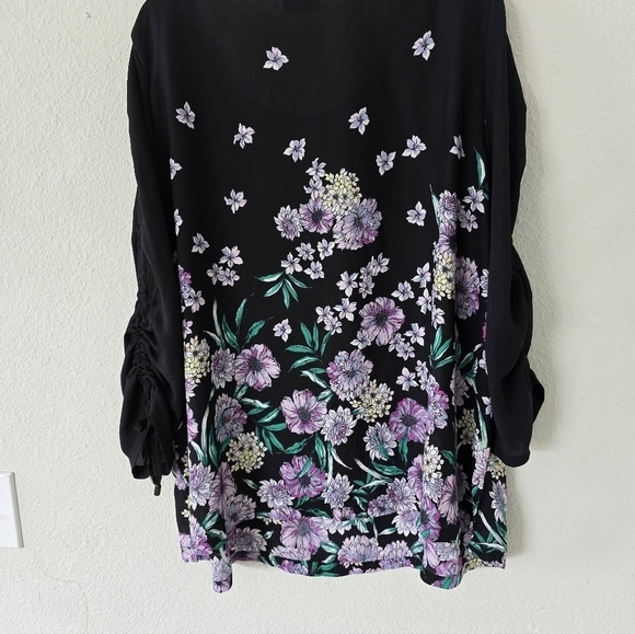 Liz Claiborne Blouse Womens  3XL Floral 3/4 Chiffon Tie Sleeve Tassles - Picture 8 of 11